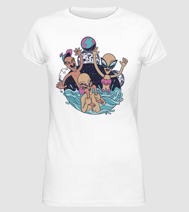 Alien Familie ștrand model alb pe tricou