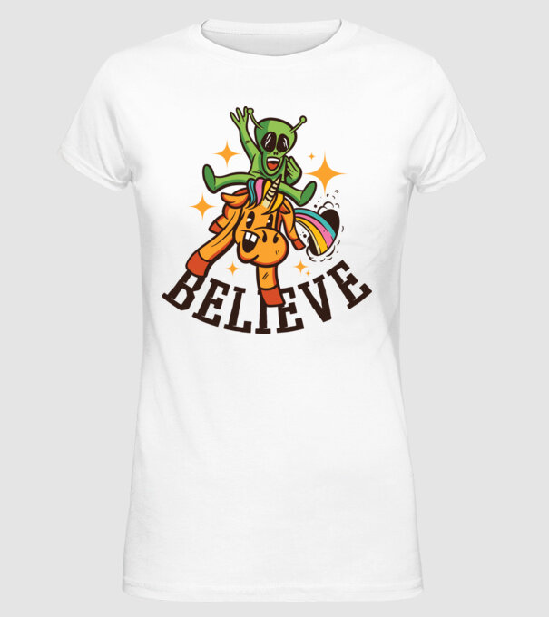 Unicorn Alien model alb pe tricou