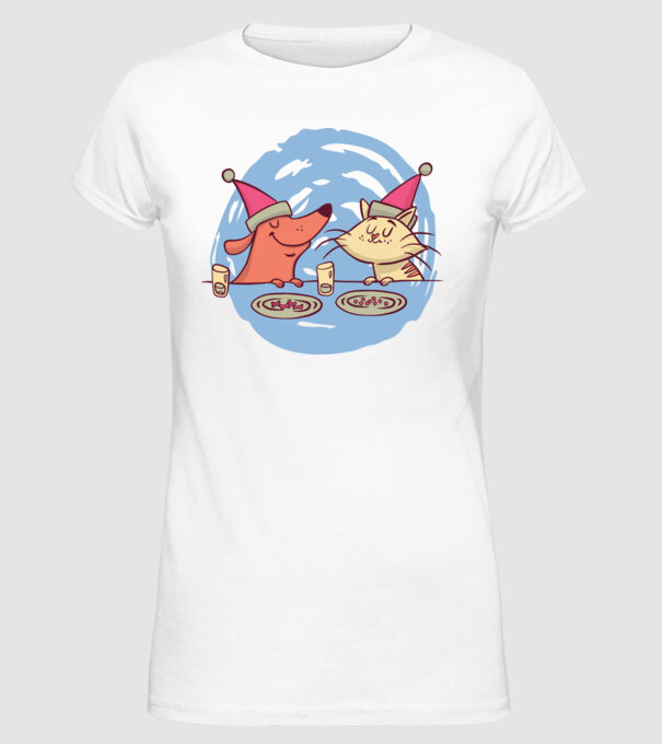 Petrecere de Crăciun animale model alb pe tricou