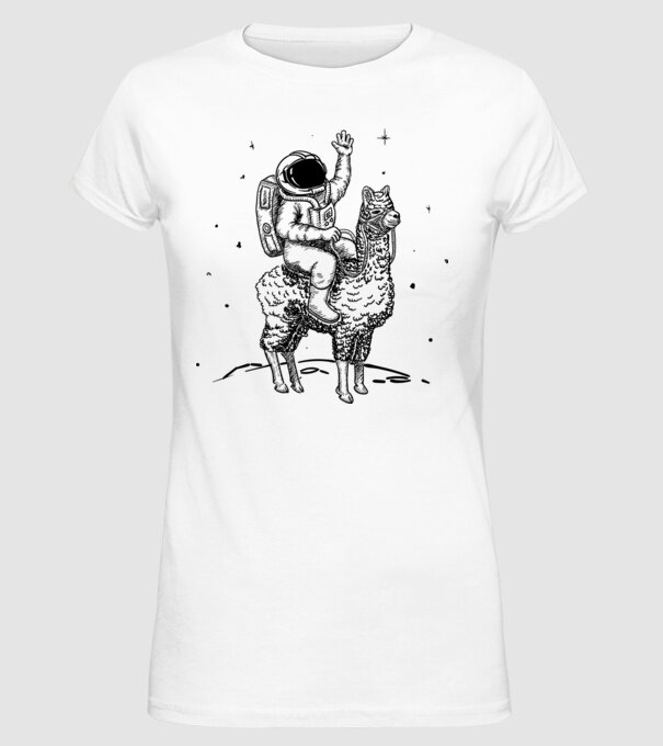 Alpaca Astronaut model alb pe tricou