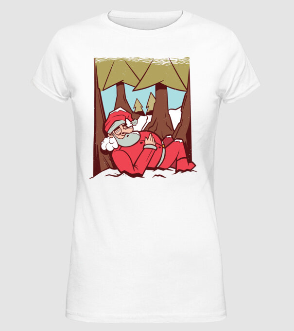 Moș Crăciun dormind model alb pe tricou