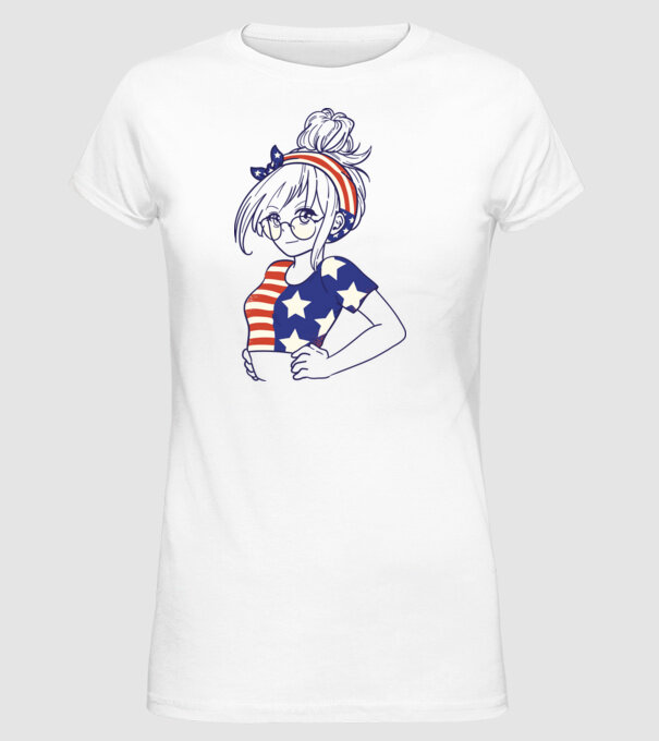 fată Americană Anime model alb pe tricou