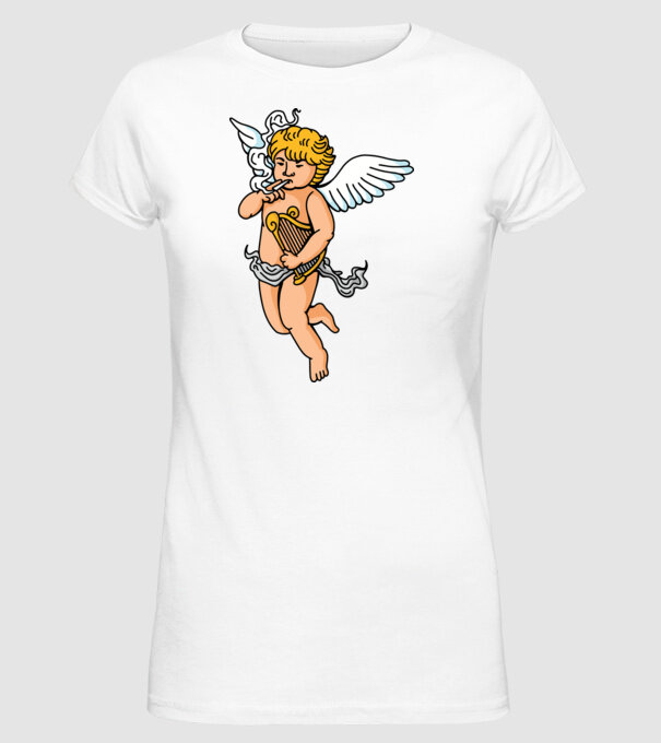 Înger cu Țigaretă model alb pe tricou