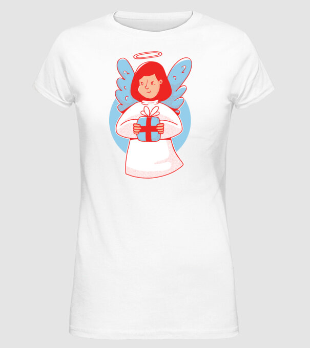 Înger cu un cadou model alb pe tricou