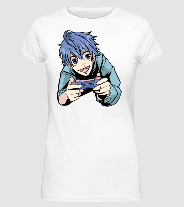 Anime băiat Gamer model alb pe tricou
