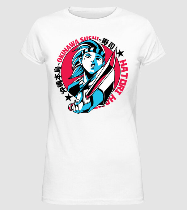 Fată Anime cu sabie model alb pe tricou