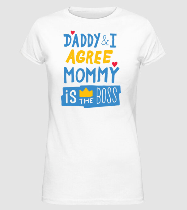 Mama e șefa model alb pe tricou