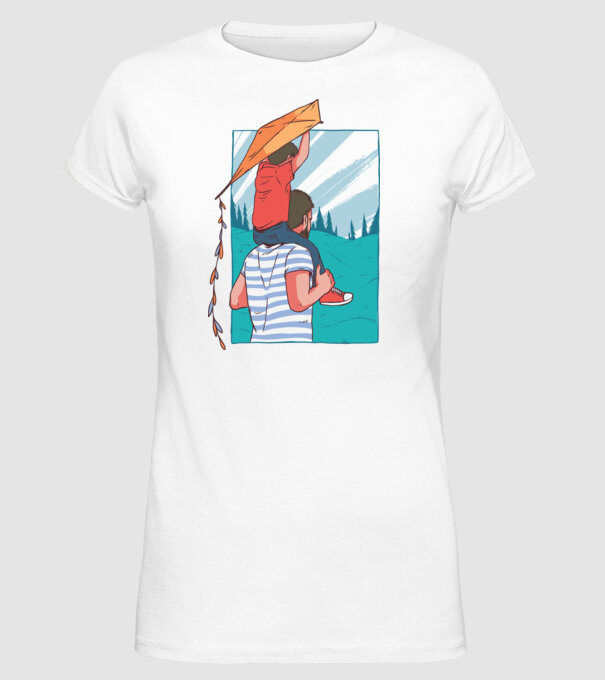Tată-fiu înălțarea zmeului model alb pe tricou