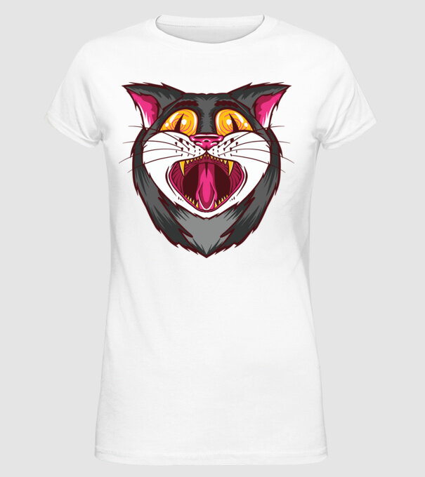 Pisică care cască model alb pe tricou