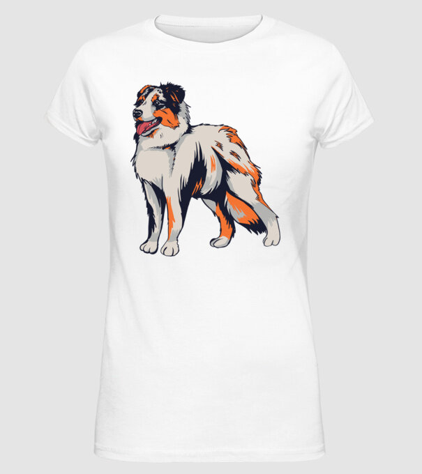 Câine ciobănesc Australian model alb pe tricou