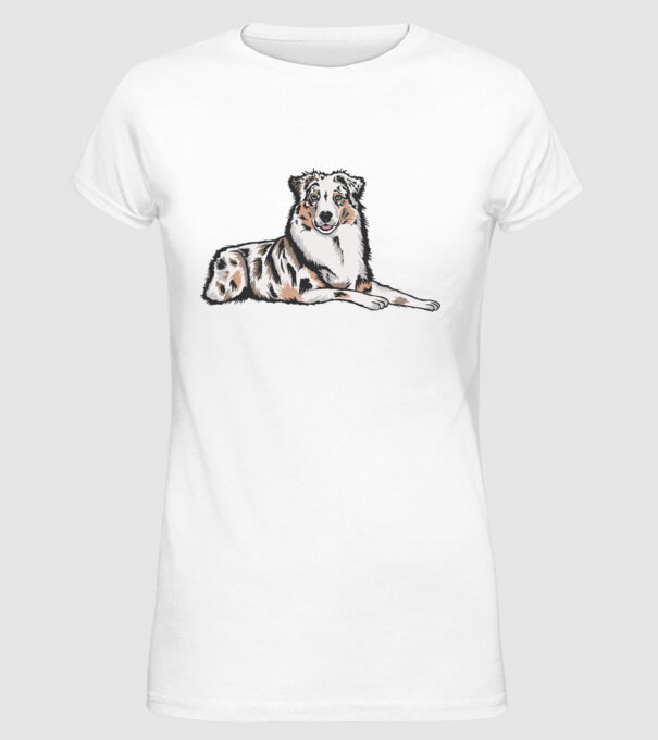 Câine ciobănesc Australian model alb pe tricou