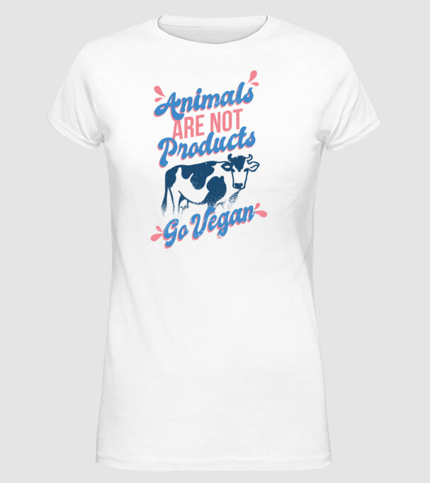 Animalele nu sunt produse, fii vegan tricou model alb pe tricou