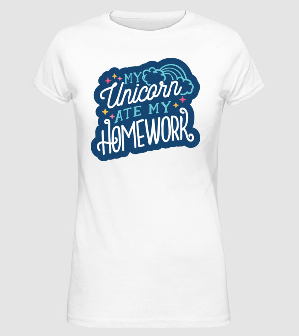 Unicornul meu mi-a mâncat tema de casă model alb pe tricou