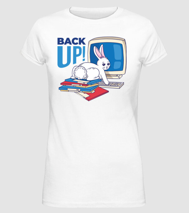 Back up bunny model alb pe tricou