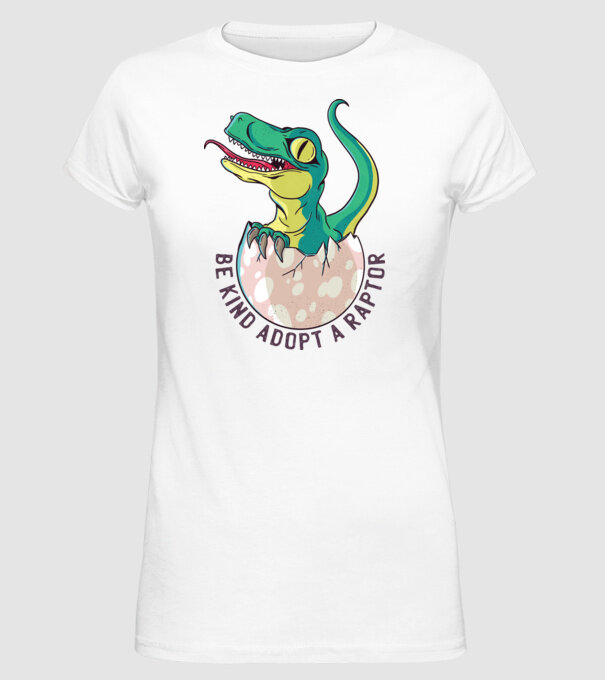 Be kind adopt a Raptor tricou cu dinozaur model alb pe tricou