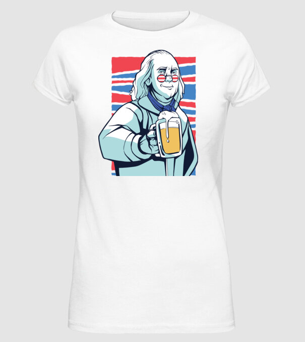 Benjamin Franklin Beer model alb pe tricou