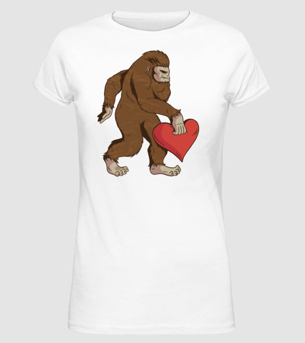 Bigfoot Yeti cu inimă model alb pe tricou
