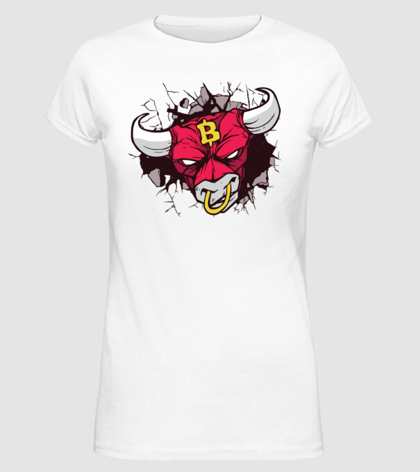 Taur Bitcoin model alb pe tricou