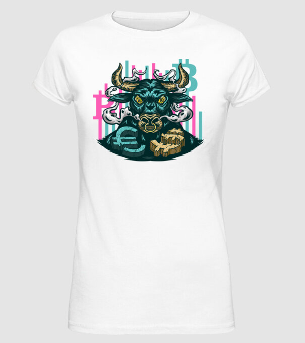 Taur Bitcoin model alb pe tricou