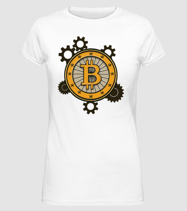 Mecanică Bitcoin model alb pe tricou
