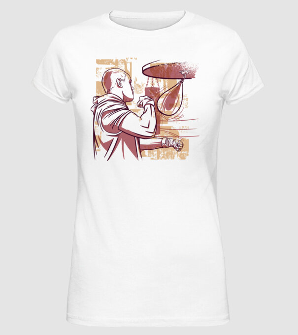 Pugilist model alb pe tricou