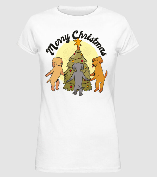 Crăciun fericit cu câine model alb pe tricou
