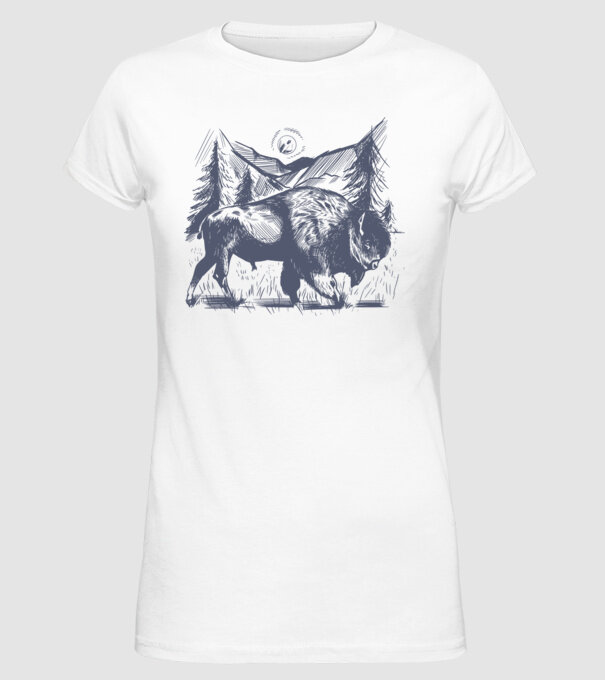 Bizon model alb pe tricou