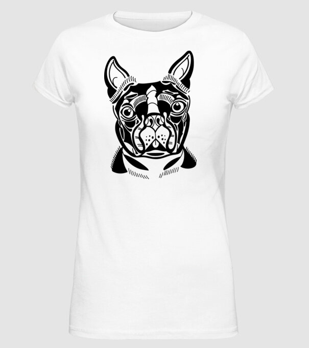 Câine Boston Terrier model alb pe tricou