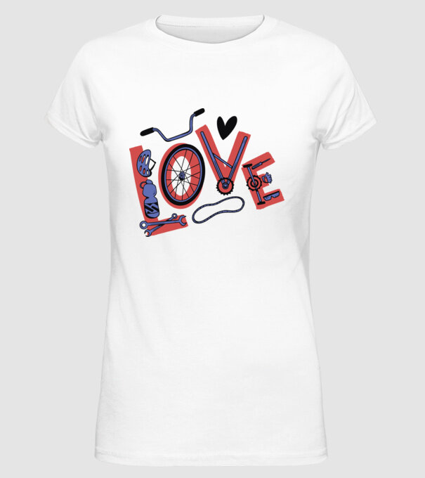 Love Bicicletă model alb pe tricou