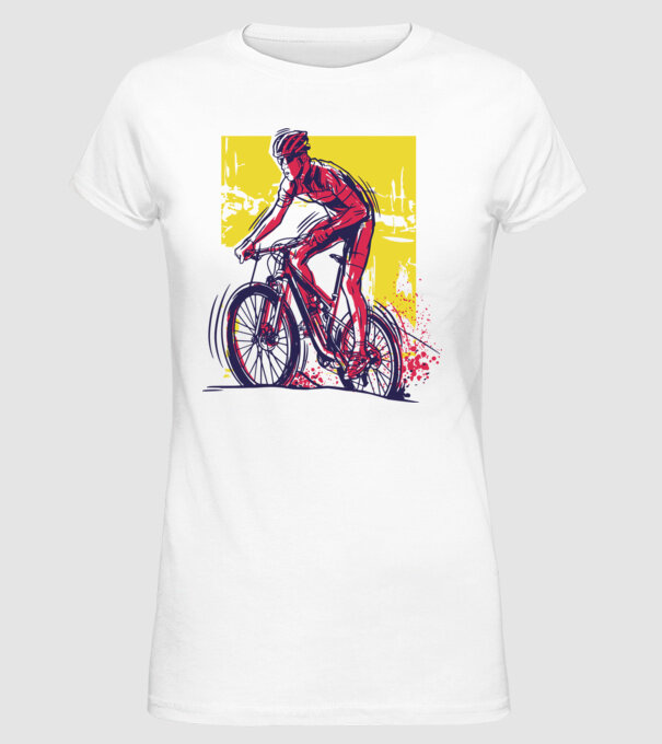 Ciclist model alb pe tricou