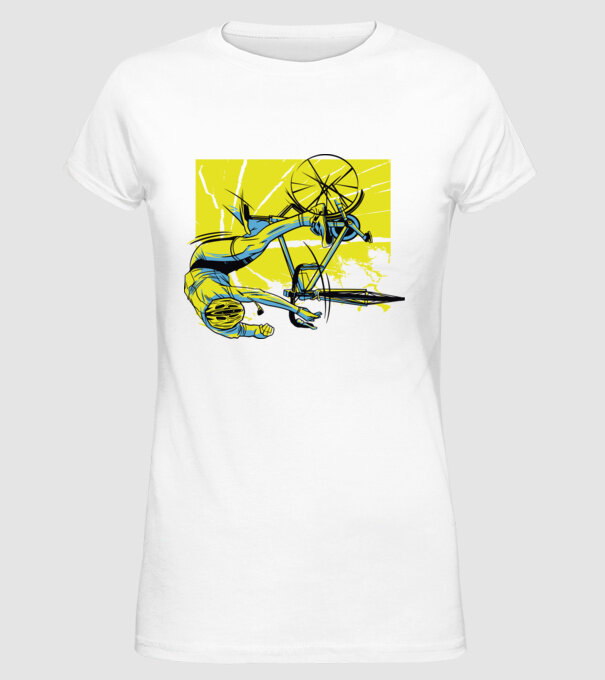 Cădere cu bicicletă model alb pe tricou