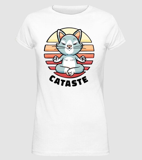 Pisică Cataste meditație model alb pe tricou
