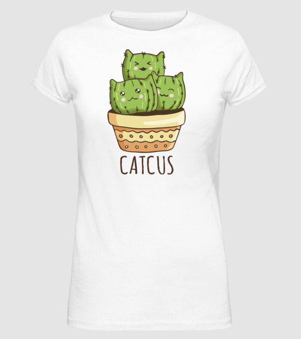 Catcus Pisică Cactus model alb pe tricou