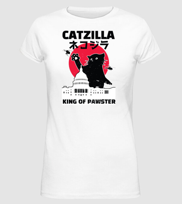 Catzilla - Pisică Godzilla model alb pe tricou
