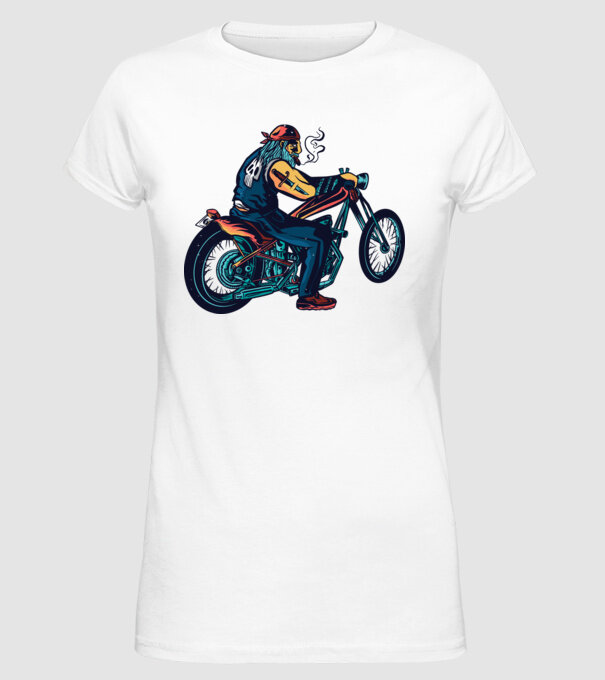 Motociclist Chopper model alb pe tricou