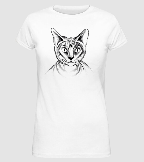 Pisică desen model alb pe tricou