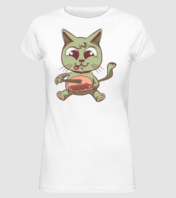 Pisică Sushi model alb pe tricou