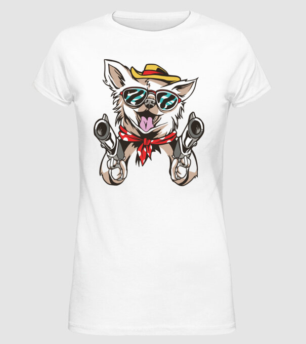 Chihuahua cu Pistol model alb pe tricou