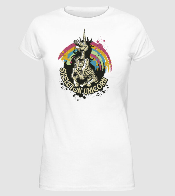 Schelet unicorn model alb pe tricou