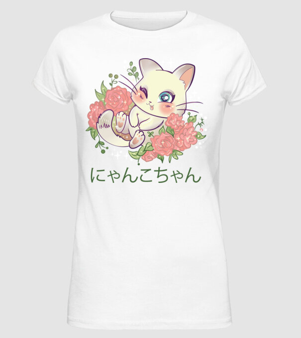 Pisicuță drăguță Anime model alb pe tricou