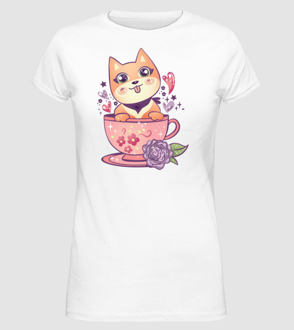 Câine drăguț Anime model alb pe tricou