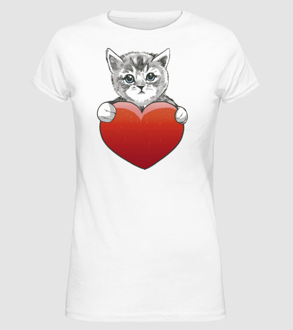 Pisicuță drăguță cu Inimă model alb pe tricou