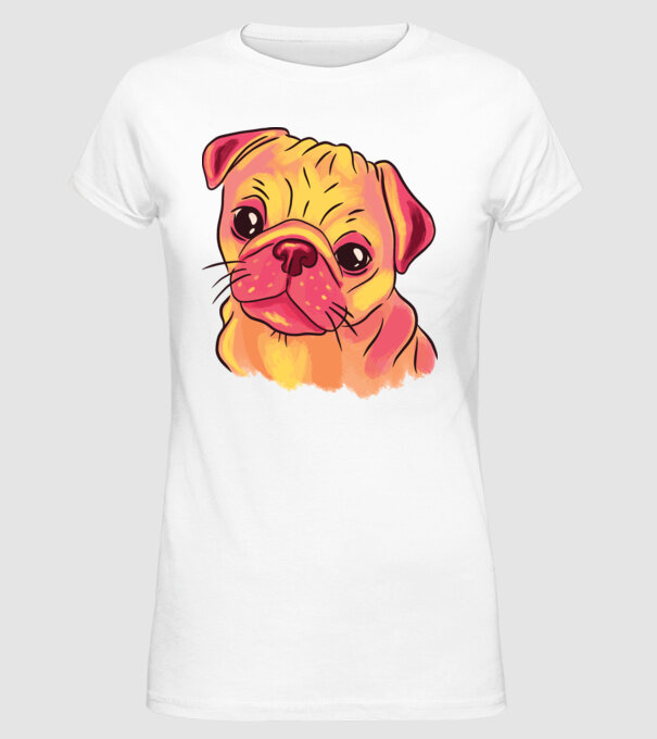 Cap de Mops drăguț model alb pe tricou