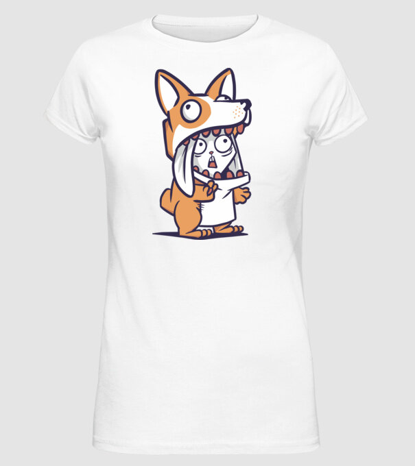 Iepuraș drăguț în costum Corgi model alb pe tricou