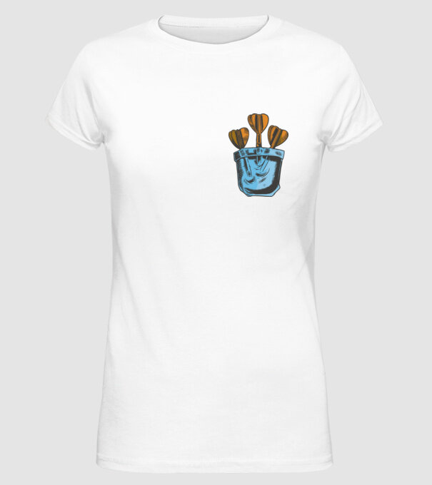 Darts buzunar model alb pe tricou