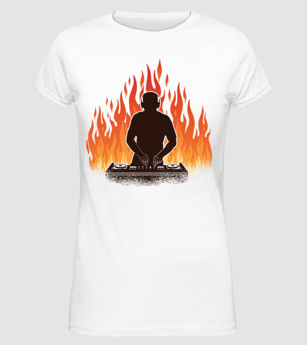 DJ Flăcări model alb pe tricou