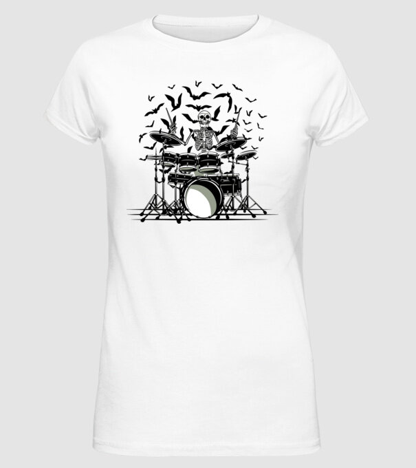 Schelet Baterist model alb pe tricou