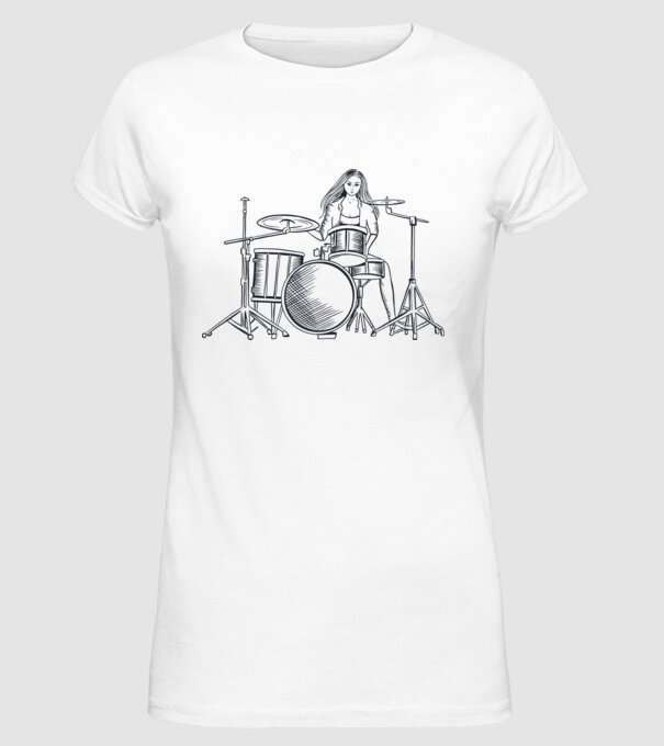 Fată Bateristă model alb pe tricou