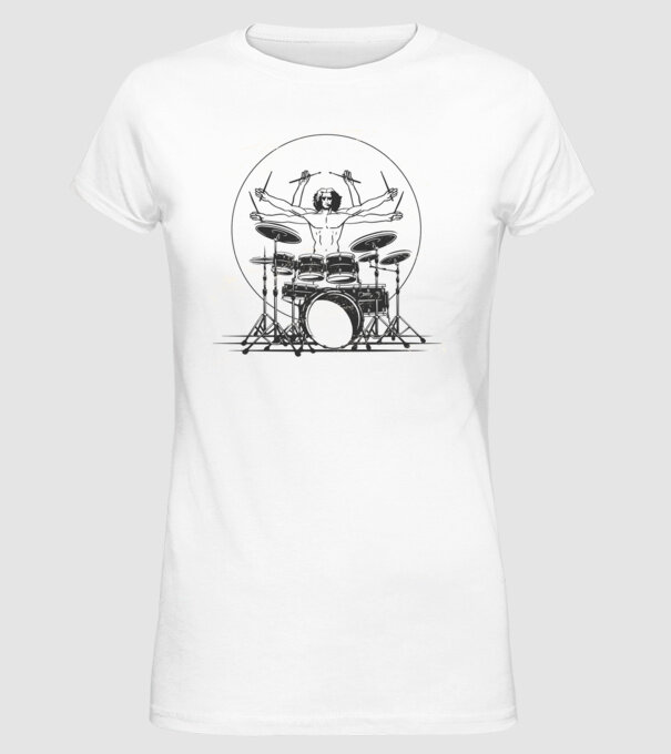 Baterist Vitruvian Da vinci model alb pe tricou