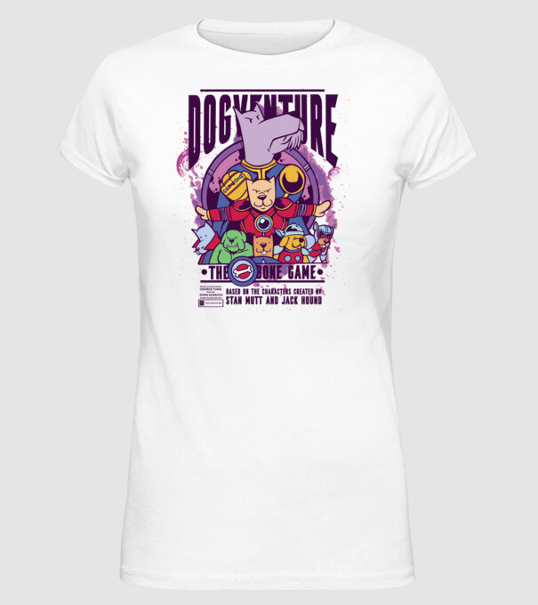 Dogventure The Bone Game model alb pe tricou